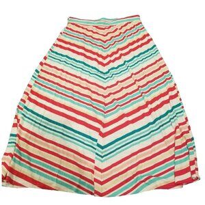 JW Style Womens Large A-Line Midi Skirt Elastic Waist Chevron Striped Multicolor